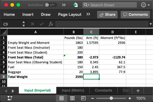 Excel Prototype Mockup, Input